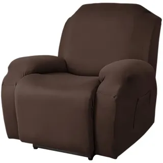 FANSU Stretchhusse für Relaxsessel Komplett Sesselschoner für Recliner Chair, Einfarbig Sesselbezug mit Taschen Wohnzimmer Elastisch Bezug für Fernsehsessel (Kaffee, 1 Sitzer)
