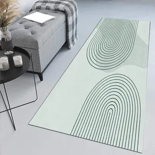 Läufer Teppich Lang Flur rutschfest Waschbar 90x260cm Küche Korridor TeppichLäufer für Flur Hellgrün Schlafzimmer Wohnzimmer Polyester Teppichmatte Dauerhaft, Anpassbar Küchenteppich Meterware