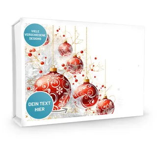 VerpackungsWelt Personalisierte Geschenke-Box | 23x17x5 cm | Geschenk-Karton mit Deckel & Magnet-Verschluss | Gold-rotes Weihnachtskugel-Motiv | Kartons personalisiert in Weiß