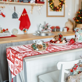 Weihnachten Tischläufer Elchhirsch 35 x 140 cm, Tischläufer Abwaschbar Modern Winter Küche Tisch Dekoration drinnen und draußen Weihnachten Urlaub Party Dekor