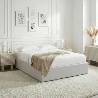 BLISS Futonbett 160x200 cm mit Bettkasten, Grau - Polsterbett inkl. Lattenrost ohne Kopfteil, Doppelbett in Leinenoptik gepolstert, Stauraumbett mi... - Grau