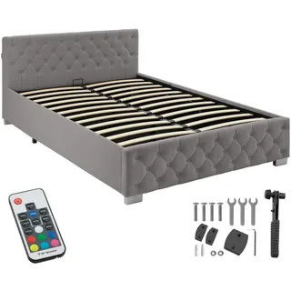 Tectake tectake® Polsterbett, in Samtoptik mit Steppmuster, inklusive hochklappbarem Lattenrost, großer Stauraum