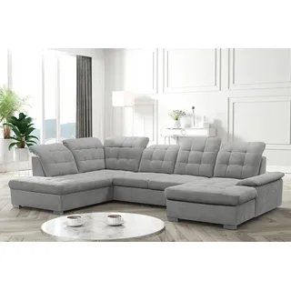 DOMO-HOME Ecksofa mit Schlaffunktion NICOLE – Modernes Ecksofa 345x230cm | Regulierbaren Kopfstützen | Boxspring-Funktion und Stauraum | Ideal f... - Grau