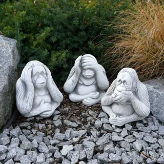 gartendekoparadies.de Gartenfigur Drei Affen Nichts sehen, hören, sagen, Steinfiguren, H. 22 cm, 18 kg, Frostsicher grau
