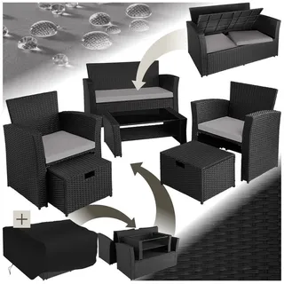 Tectake Rattan Sitzgruppe 6-tlg. Schwarz/Grau