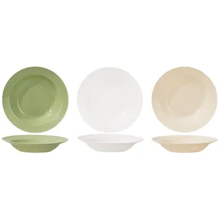 Ayicheyl Tiefe Teller 6 Stück, Salatteller Suppenteller Plastik Pastateller 22cm,Modern Teller Set Wiederverwendbar Geschirr für Salate, Suppen, Müsli, Nudeln,Weiß Beige Grün