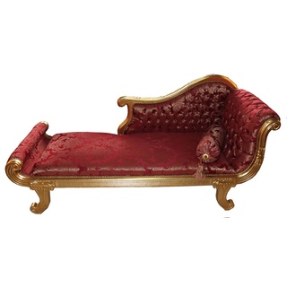 Casa Padrino Barock Chaiselongue Modell XXL Bordeaux Rot Muster / Gold- Antik Stil - Recamiere Wohnzimmer Möbel