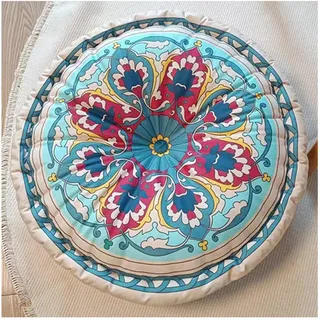 Sitzkissen Garten Bunt mit Griff 45 cm, Sesselauflage Outdoor, Sitzerhöhung Stuhl, Stuhlkissen Rund, Bodenkissen Boho, Sitzkissen Sessel Senioren für Stuhlerhöhung Erwachsene Auto Gartenstuhl(W4)