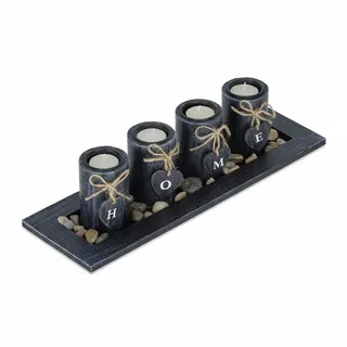 Relaxdays Teelichthalter Set Home mit Tablett Schwarz