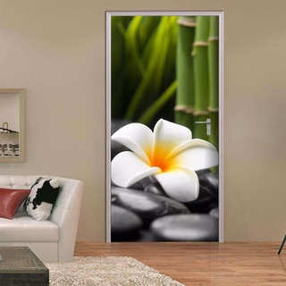 Tür bekleben mit Türtapete Selbstklebend Bambus & Orchideen Tür verschönern mit Türfolie Türaufkleber Türbilder Türposter Türklebefolie B85 x H205cm