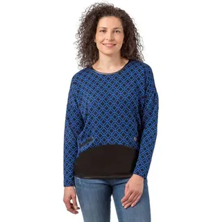 Estefania for woman Rundhalspullover 183-7607, in abstrakten Muster mit Lederimitat und großer Frontblende Ausschnitt mit Lederimitat blau|schwarz XL