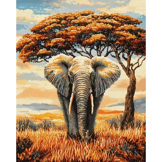 AMBATTERY Knüpfteppich Zum Selber Knüpfen Elefant Tier DIY Verriegelungshaken-Kit für Erwachsene Kinder,Kreuzstich-Kit Teppich Herstellung Kissen Handarbeit für Anfänger 20x15in