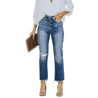 AFAZ New Trading UG Loose-fit-Jeans Damen-Sommer-Stretch-Jeans im Distressed-Look mit geradem Bein XXL