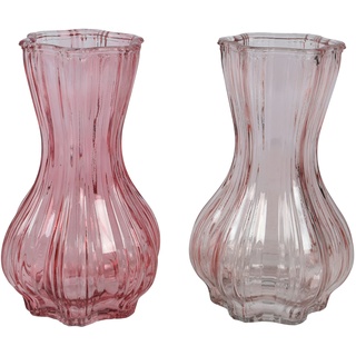 Decoris 1 Vase Glas 20cm Deko Blumenvase Rosa oder Pink - Stabile Tischvase - Wohnzimmer Deko - Glasvase Modern Runder Wellenrelief - Tulpenvase Flower Vases