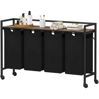 Lifewit Wäschesortierer 4 Fächer, 168L Wäschewagen mit Rollen, Wäschekorb mit Ablage, Wäsche Sortiersystem, Wäsche Organizer Schmutzwäsche, Wäschetrenner für Badezimmer, Waschküche,Wäscheregal Schwarz
