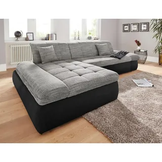 DOMO collection "PB MORIC wahlweise mit Bettfunktion + Armteilverstellung, L-Form", schwarz (schwarz, weiß, grau, grau), B:300cm H:80cm T:172cm, Kunstleder SOFTLUX / Struktur (90% Polyester, 10% Polyacryl);Zierkissen: Struktur (90% Polyester, 10%