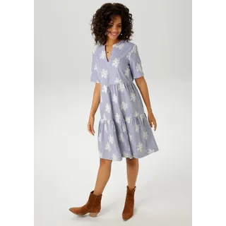 Aniston CASUAL Sommerkleid gestreift und mit aufwändigen Stickereien verziert - NEUE KOLLEKTION beige|blau 36