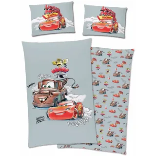Disney Cars - Auto Bettwäsche Mc Queen 40x60 + 100x135cm , 100% Baumwolle mit RV - Grau/Rot/Bunt