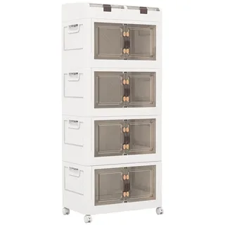 Costway 210L Stapelboxen faltbar, Aufbewahrungsbehälter mit Zweiweg-Türen & Rollen, Boxen Aufbewahrung Kunststoffbox Weiß (126 L