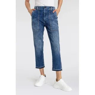 3/4-Jeans HERRLICHER "Fatique Women Slim Recycled Light Denim", Damen, Gr. 27, N-Gr, grau (dolphin), Denim/Jeans, Obermaterial: 98% Baumwolle, 2% Elasthan, casual, lässig geschnitten 3/4-Länge, Jeans, mit großen aufgesetzten Taschen vorn