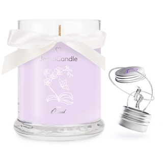 JuwelKerze Thai Orchid + Kette Silber - Schmuckkerze 40 Std - Duftkerze im Glas mit exotischem Duft - Kerze mit Schmuck - Geschenke für Frauen, Geburtstag