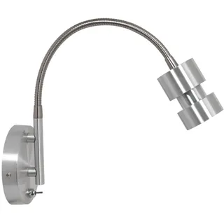 Steinhauer Wandstrahler NATASJA, GU10, mit Flexarm + Schalter an Wandplatte, stahl gebürstet STE-3094ST