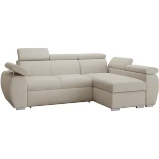 Mirjan24 Eckcouch Textil mit Bettkasten und Schlaffunktion 2-Sitzer Beige