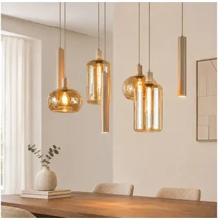 leven! Annekathrin Storkebaum LED Pendelleuchte Pendellampe LUMORA 7 flammig 110 cm Glas beige höhenverstellbar, 4 × E27, 3 × GU10 (Leuchtmittel nicht enthalten), Individuell höhenverstellbar, warme Lichtwirkung beige
