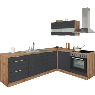 Kochstation Küche KS-Luhe, Stellbreite 240x180 cm, wahlweise mit oder ohne E-Geräten, MDF-Fronten grau