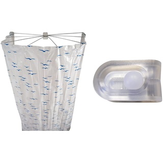 RIDDER Sylt Duschspinne, Duschfaltkabine, Ombrella, blau, 170 cm & 50600-0 50600 Duschvorhangklammer „Fix It“ zum fixieren von Duschvorhängen, transparent