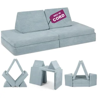 Linodino® Spielsofa Cord | Kindersofa aus Schaumstoff Bausteine - Spielsofa für Kinder & Kuschelecke im Kinderzimmer | Kindercouch | Oeko-TEX 100 Zertifiziert | Einhornblau