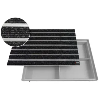 Emco 60x40cm Eingangsmatte Diplomat Large Rips anthrazit 22mm + Bodenwanne Fußmatte Türmatte Abstreifer Fußabtreter Maße: 600x400mm