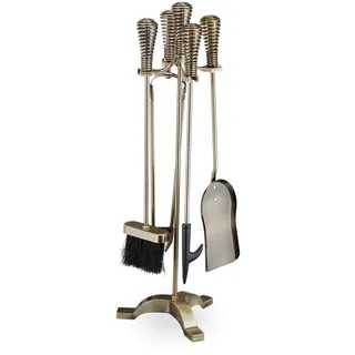 Relaxdays Kaminbesteck-Set 5-tlg. Metall/Kunststoff 22 x 64 x 20 cm Gold