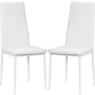 HOMCOM Set 2 Esszimmerstühle mit hoher Rückenlehne, Küchenstühle aus Kunstleder mit Diamantsteppung, rutschfeste Fußkappen und Stahlbeine für Wohnzimmer, 41x50x97 cm, Weiß   Aosom