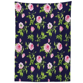 Abakuhaus Tischdecke Farbfest Waschbar Für den Außen Bereich geeignet Klare Farben, Navy und Blush Vintage Rosen-Knospen blau|grün|rosa 140 cm x 200 cm