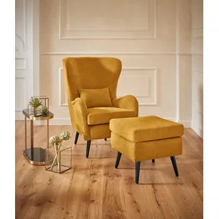 Sessel OTTO HOME "Salla auch in Fellimitat und Feincord, viele Bezugsarten, Ohrensessel", gelb, H:118cm T:94cm, Samtcord (92% Polyester 8% Polyamid), Sessel, Sessel, wahlweise mit oder ohne Hocker; großer Sessel: Maße B/T/H: 78/94/118cm
