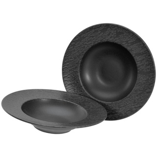 CreaTable Tafelservice, 21825, Serie Schiefer black, 2-teiliges Geschirrset, Teller Set aus, 2 Personen, Steinzeug grau