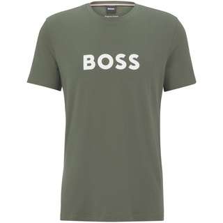 BOSS Herren T-Shirt - T-Shirt RN, Rundhals, Kurzarm, großer Logoprint, Baumwolle Grün M