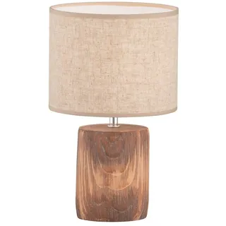 FISCHER & HONSEL LED Nachttischlampe, Dimmfunktion, LED wechselbar, Warmweiß, mit Beton-Fuß Holz-Optik & Landhausstil Leinen-Schirm Beige, Höhe 35cm beige