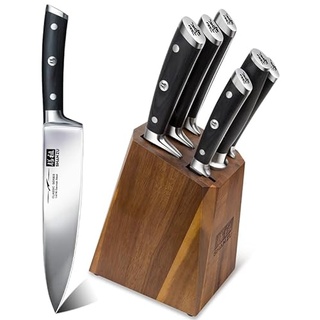 SHAN ZU Messer Set für die Küche mit 2in1-Messerblock, 7-teiliges Profi-Kochmesser Set aus deutschem Stahl, ultrascharfes Küchenmesser Set