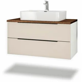 Stil.Zeit Badmöbel Thor inkl. Aufsatz Waschbecken, Waschtisch mit Unterschrank, 96cm, Korpus: Alpinweiss, Front: Creme, Ablage: Vintage Marine, Metallgriffe, hängend/Wandmontage