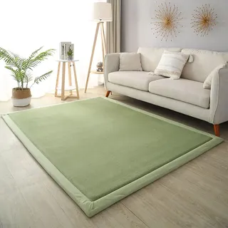 Dmkjdzsw Krabbelmatte für Baby, rutschfest, Kinderzimmerteppich, Korallensamt, 2 cm dick, Kinderteppich, Moosgrün, 100 x 150 cm