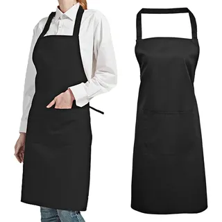 Gvolatee 2 Stücke verstellbare Schürze mit Taschen, Unisex Kochenschürze Küchenschürze für Küche, Restaurant, café,Grillschürze, Backschürze (Schwarz) - Einheitsgröße