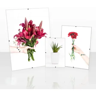 Clippo Rahmenloser Bilderrahmen Posterrahmen 50x50 cm Cliprahmen Bildhalter 50x50 cm mit Rückwand und spiegelfreiem Antireflex Kunstglas 1 mm