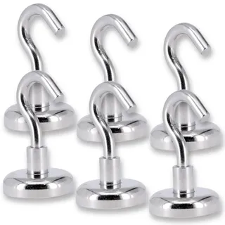6 Stück Neodym Magnet Haken 25 mm - Magnethaken Extra Stark - 22 KG Zugkraft - Topfmagnet Hakenmagnete N52 Super Stark Topfmagnet mit M5 Gewinde
