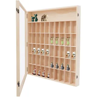 NaMaSyo Sammlervitrine Setzkasten Holz Sammelbox Vitrine Wandvitrine Wandregal Hängeregal Hängevitrine 50 Fächer Glasvitrine Hängend mit Scheibe Holzvitrine für Kinderzimmer