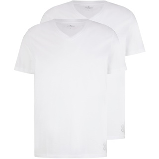 TOM TAILOR Herren T-Shirt mit V-Ausschnitt im Doppelpack, 20000 - White, XXXL