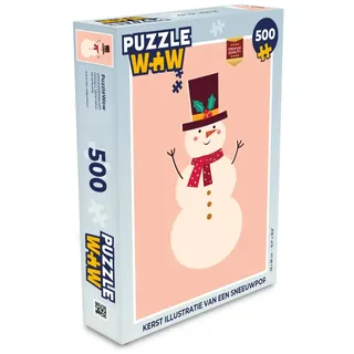 MuchoWow Puzzle Schneemann - Weihnachten - Winter - Rosa, 500 Puzzleteile, Foto-Puzzle, Bilderrätsel, Puzzlespiele, Spielzeug rosa 34 cm x 48 cm x 2 cm