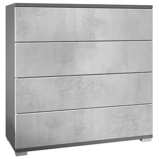 Vladon Kommode Pavos V3 (Sideboard, mit 4 Schubladen), Anthrazit matt/Beton Oxid Optik (76 x 76 x 35 cm) grau