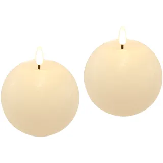 LED-Kerze I.GE.A. "LED Echtwachskerze 2er Set", beige (creme), B:11cm H:11cm, Wachs, Kerzen, Mit Timer Flackernd Stumpenkerze Adventskerzen Adventskranz